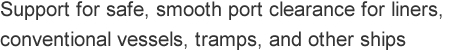 Support for safe,smooth port clerarance for liners,conventional vessels,tramps,and other ships