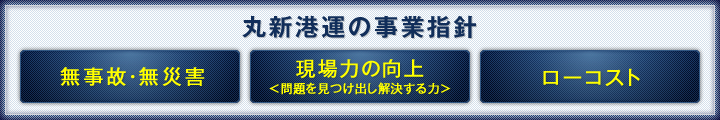 丸新港運の事業指針/無事故・無災害、現場力の向上、ローコスト