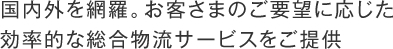 国内外を網羅。お客さまのご要望に応じた
効率的な総合物流サービスをご提供